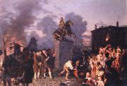 Johannes Adam  Oertel Pulling Down the Statue of King George III oil painting reproduction